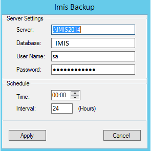 openIMIS Backup Service configuration interface 